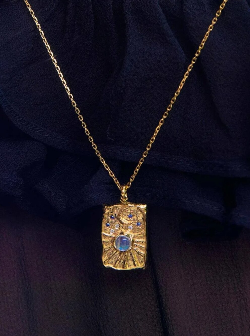 Maanesten Aylin Gold Celestial Pendant Necklace with Rainbow Moonstone